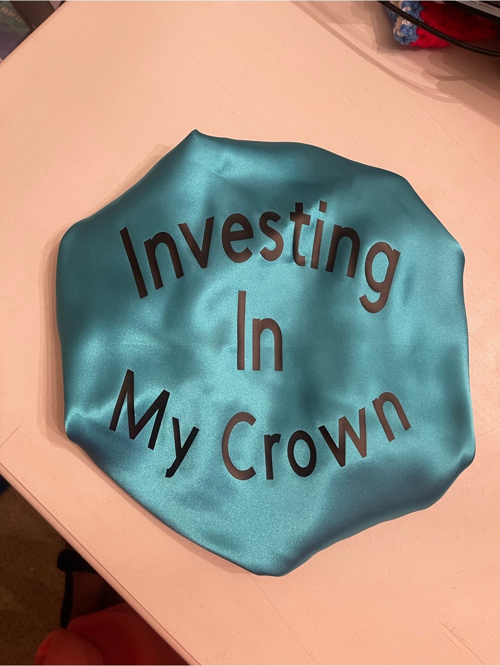 Satin bonnet “Investing In My Crown” turquoise